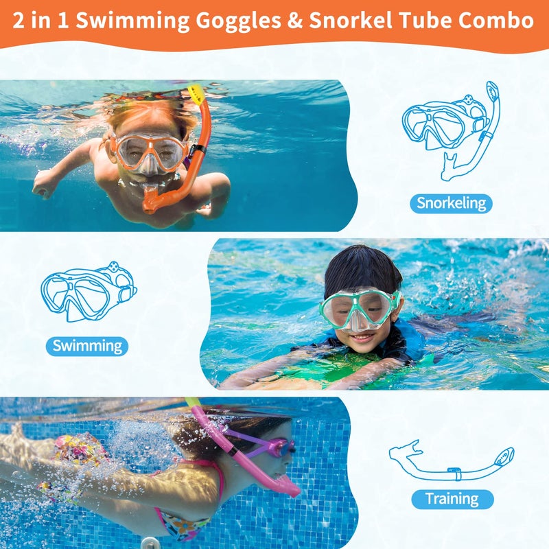 Gintenco Kids Snorkel Set, Diving Mask for Children as Unisex Kids Swimming Goggles, Anti-Fog Diving Mask and Dry Top Snorkel Combo Set for Junior and Youth - Image 2